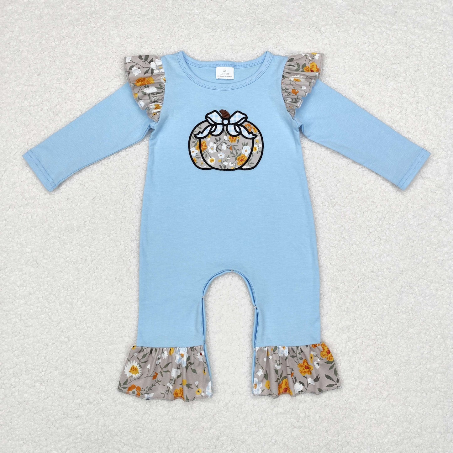 Baby Girls Sister Fall Embroidery Pumpkin Outfit and Romper