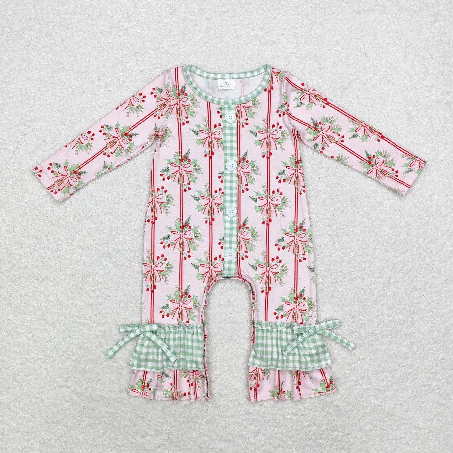 Baby Girls Boys  Sibling Christmas Holly Bow Print Matching Outfit and Romper