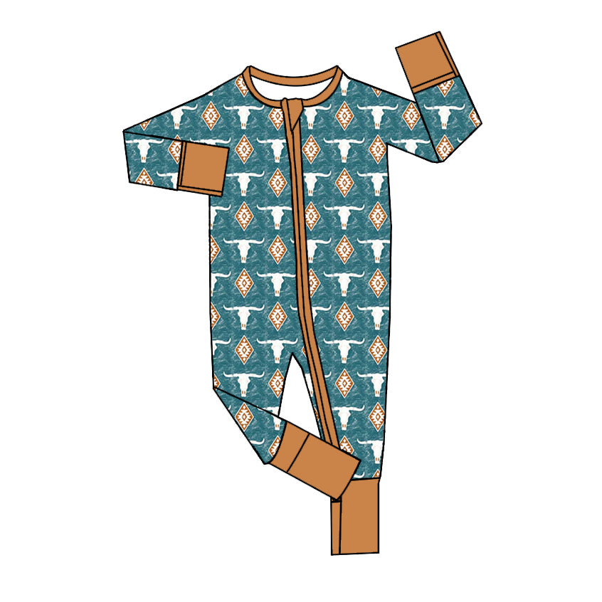 LR1549 Baby Boys Steer's Skull Long Sleeve Romper Pre-order