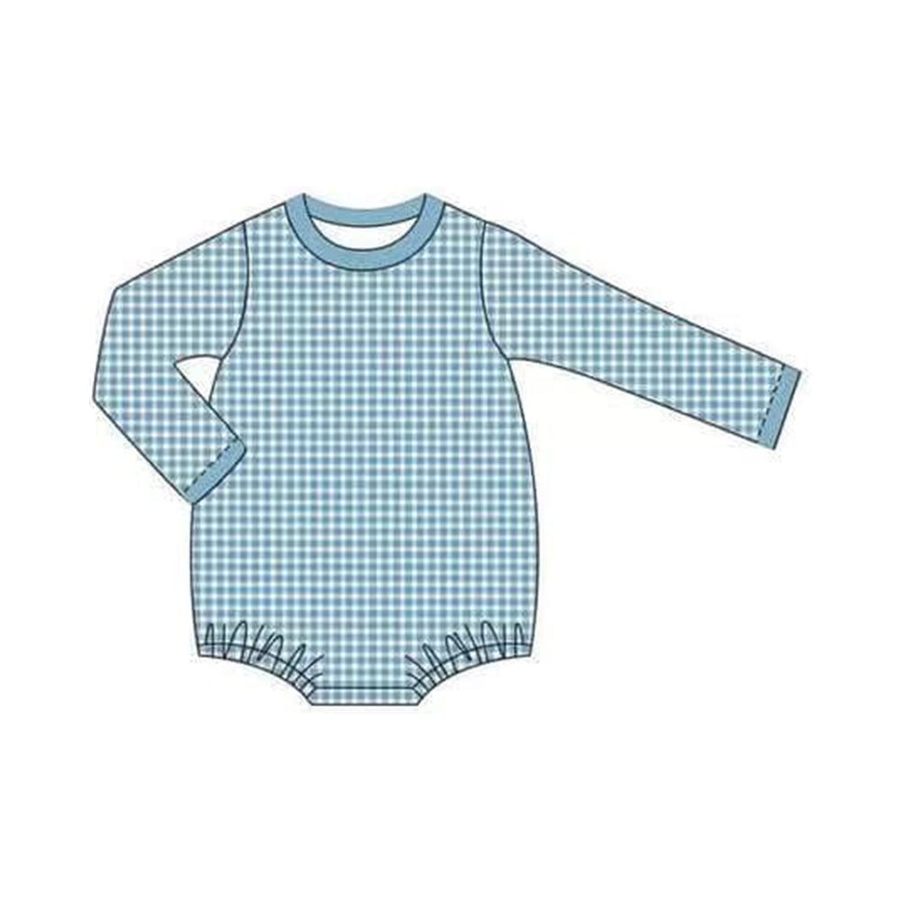 LR1563 Baby Boys Blue Gingham Long Sleeve Bubble Romper Pre-order