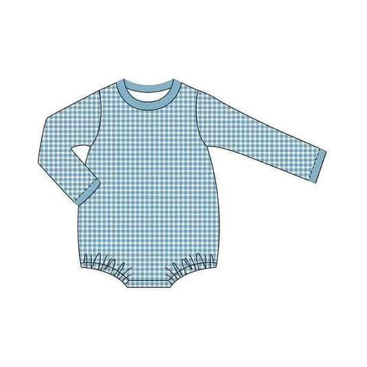 LR1563 Baby Boys Blue Gingham Long Sleeve Bubble Romper Pre-order