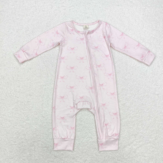 Baby Girls Pink Bow coquette Zip Bamboo Romper