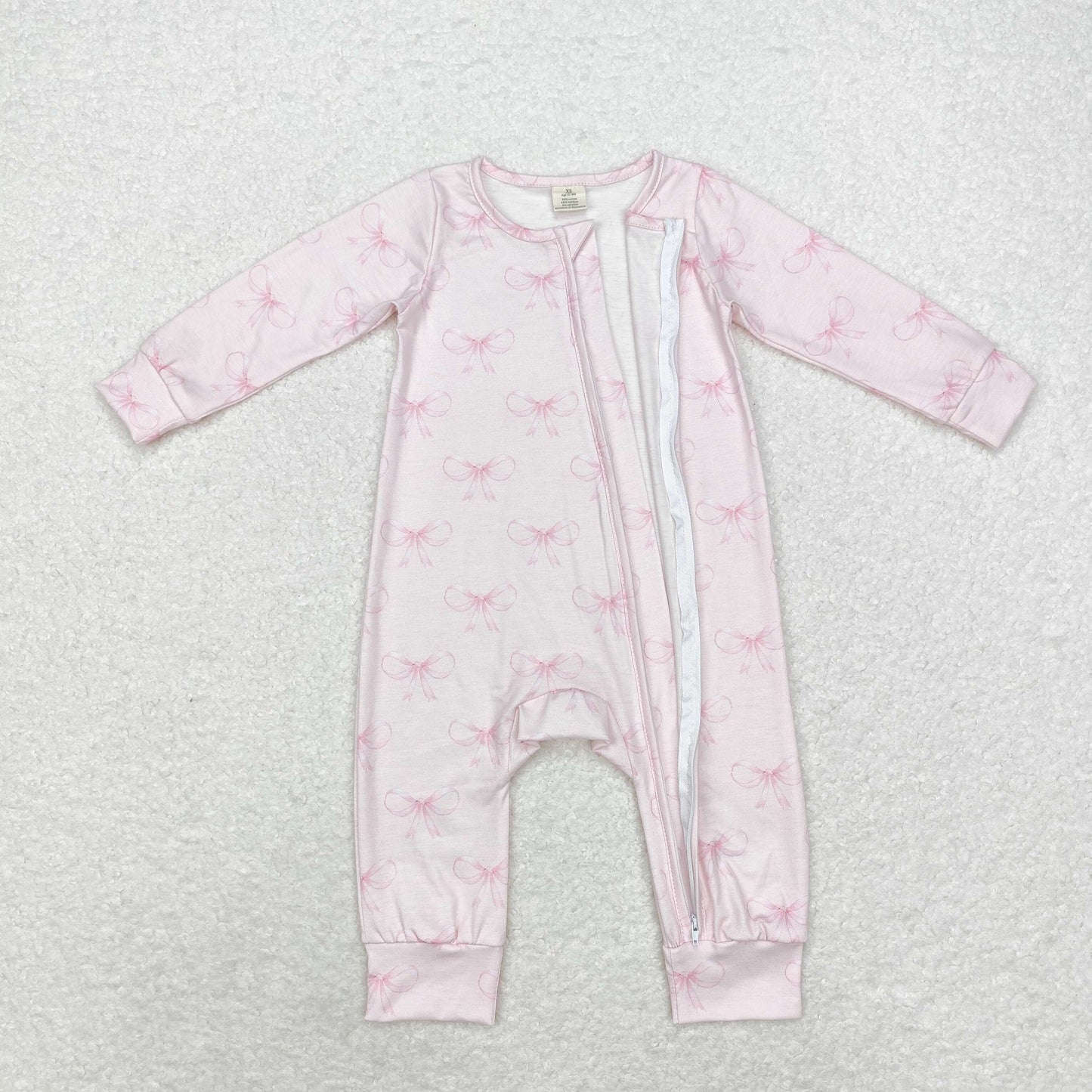 Baby Girls Pink Bow coquette Zip Bamboo Romper