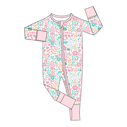 Baby Girls Pink Flower Zip Romper Pre-order