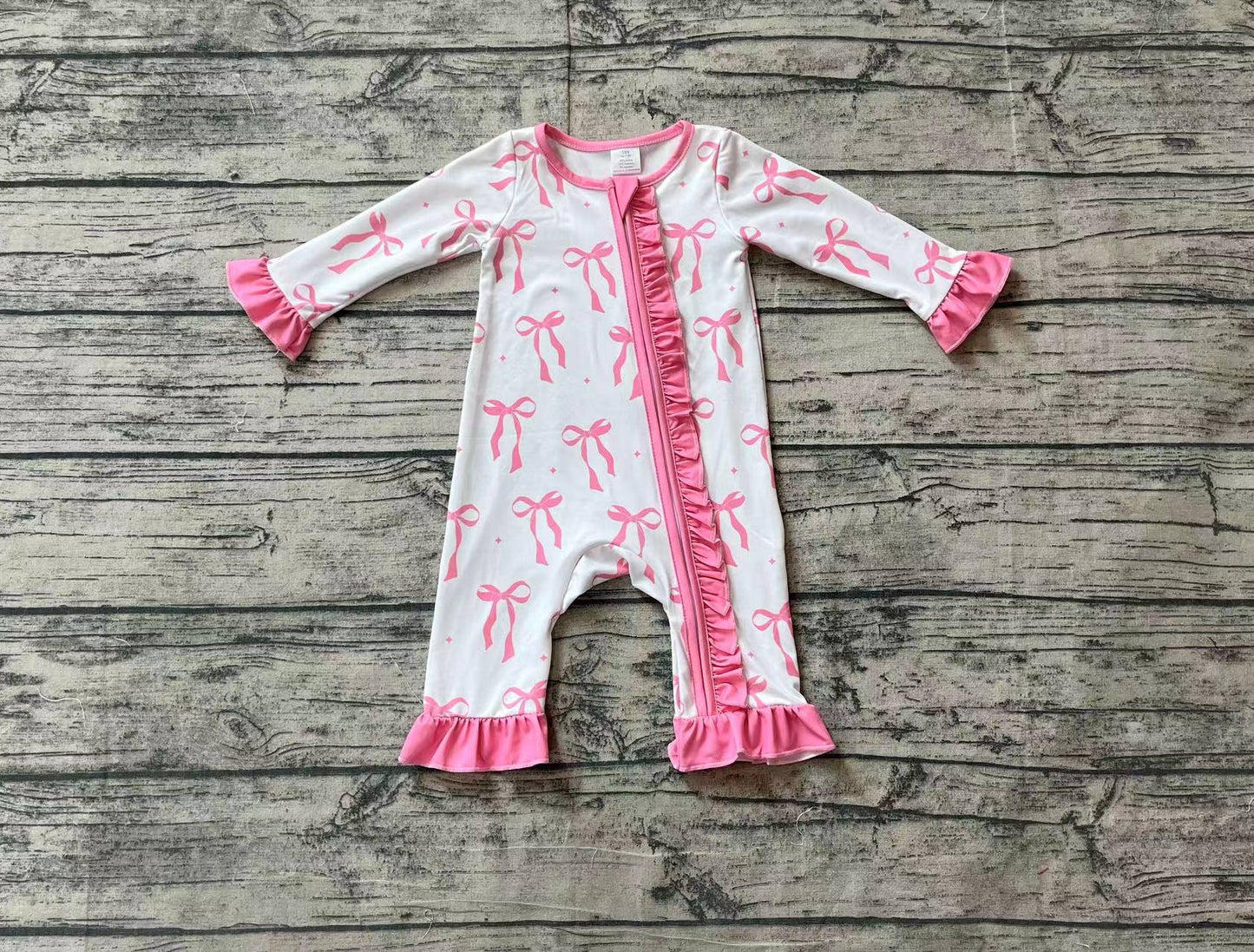 Baby Girls Pink Bow Coquette Long Sleeve Zip Bamboo Romper