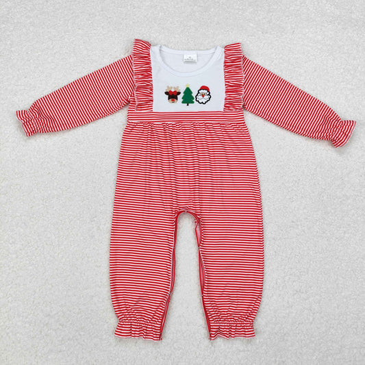 Newborn Baby Girls Christmas Red Striped Long Sleeve Romper