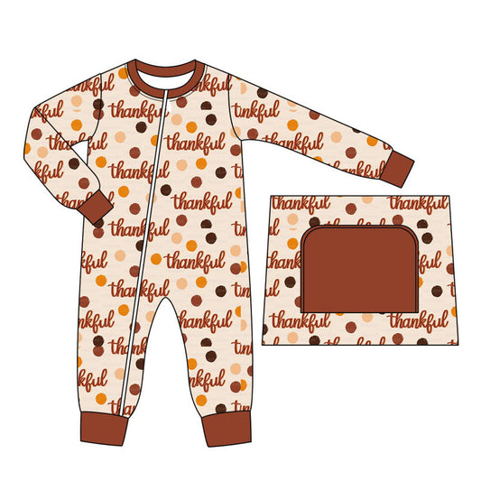 LR1596 Baby Boys Thankful Zip Romper Long Sleeve
