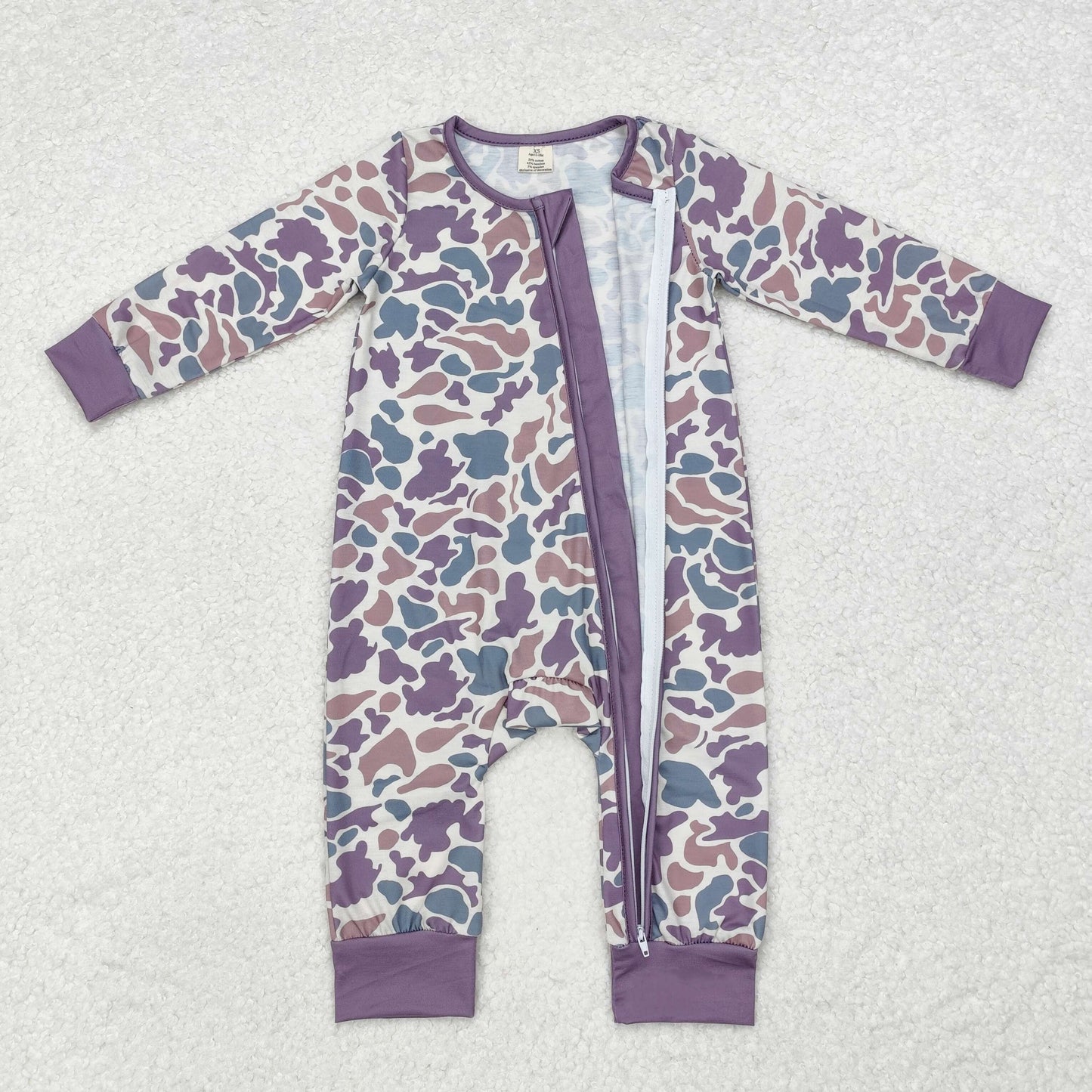 Newborn Baby Boys Camo Long Sleeve Zip Bamboo Romper