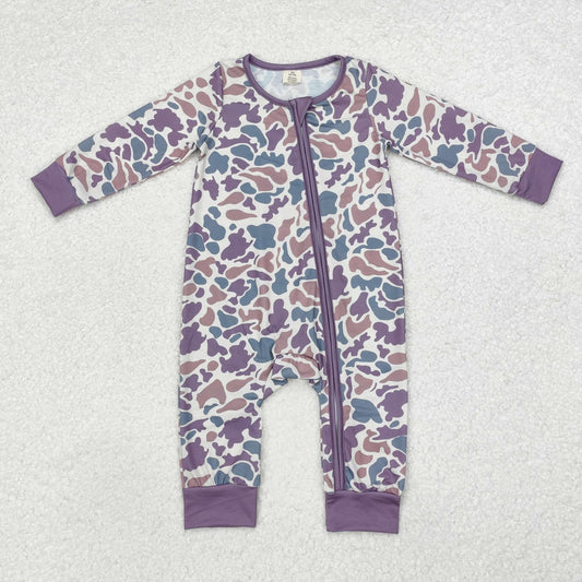 Newborn Baby Boys Camo Long Sleeve Zip Bamboo Romper