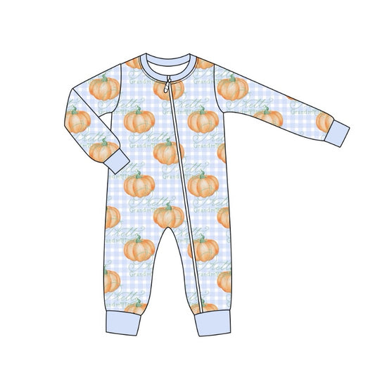 LR1613 Newborn Baby Girls Pumpkin Blue Checker Romper Pre-order