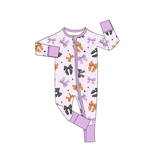 LR1615 Newborn Baby Girls Bow Purple Zip Romper Pre-order