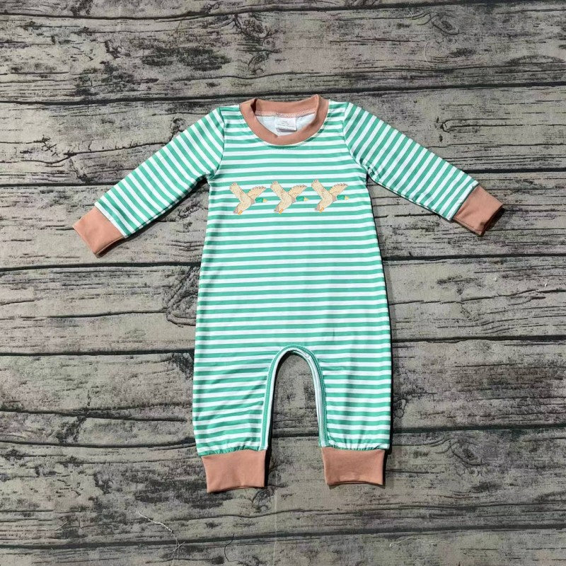 Newborn Baby Boys Mallard Green Striped Romper Pre-order