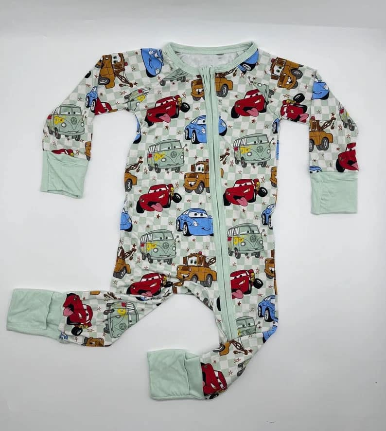 LR1621 Baby Boys Cartoon Car Long Sleeve Zip Romper Pre-order