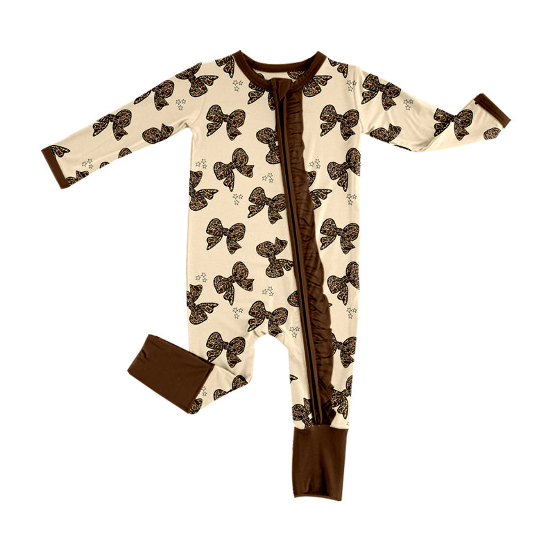 3 MOQ  Newborn Baby Girls Leopard Bow Romper Pre-order