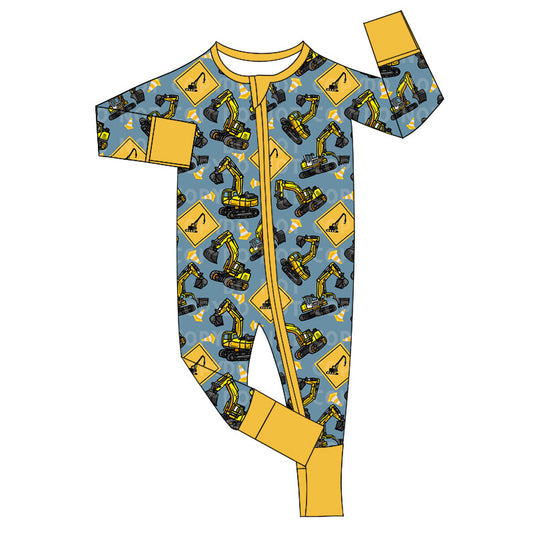 LR1639 Newborn Baby Boys Construction Zip Romper Pre-order