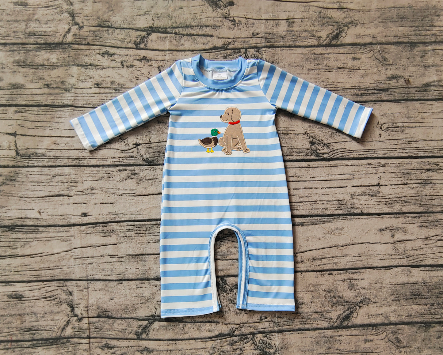 Newborn Baby Boys Embroidery Mallard Duck Dog Romper