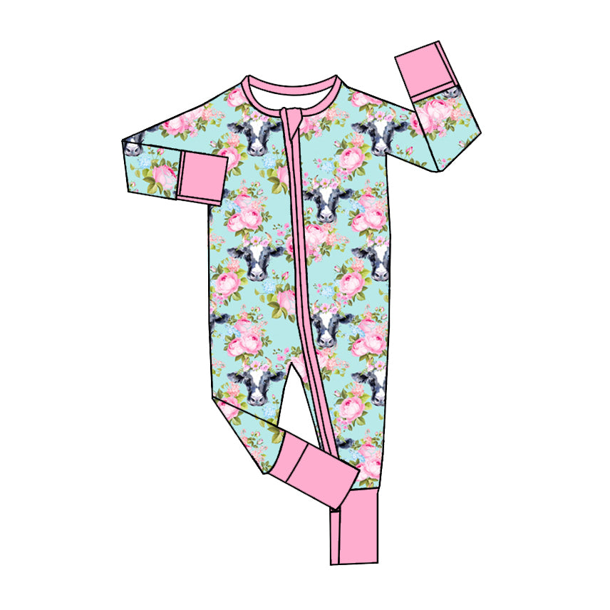 LR1647 Newborn Baby Girls Cow Flower Romper Pre-order