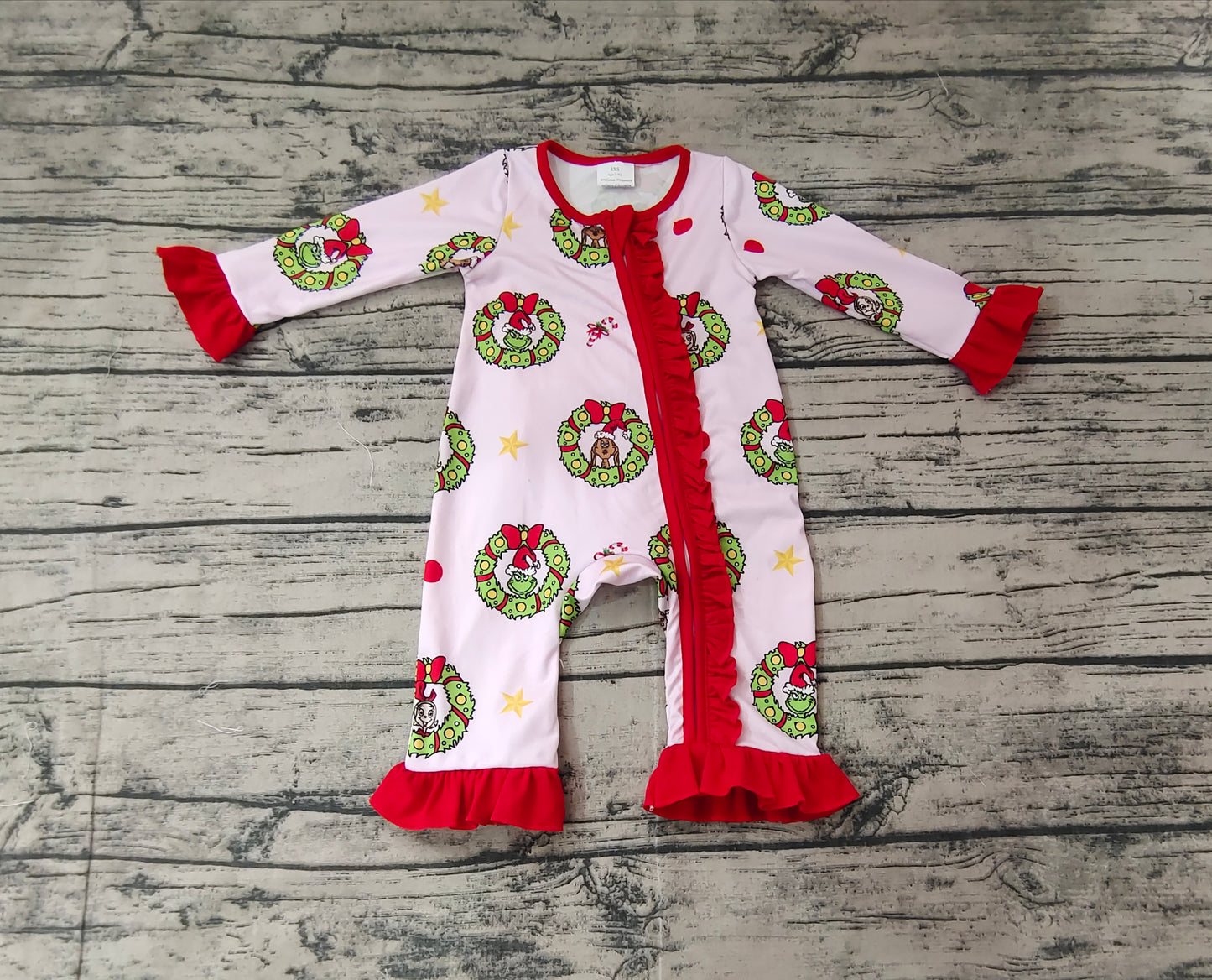 Baby Girls Christmas Green Face Bamboo Romper