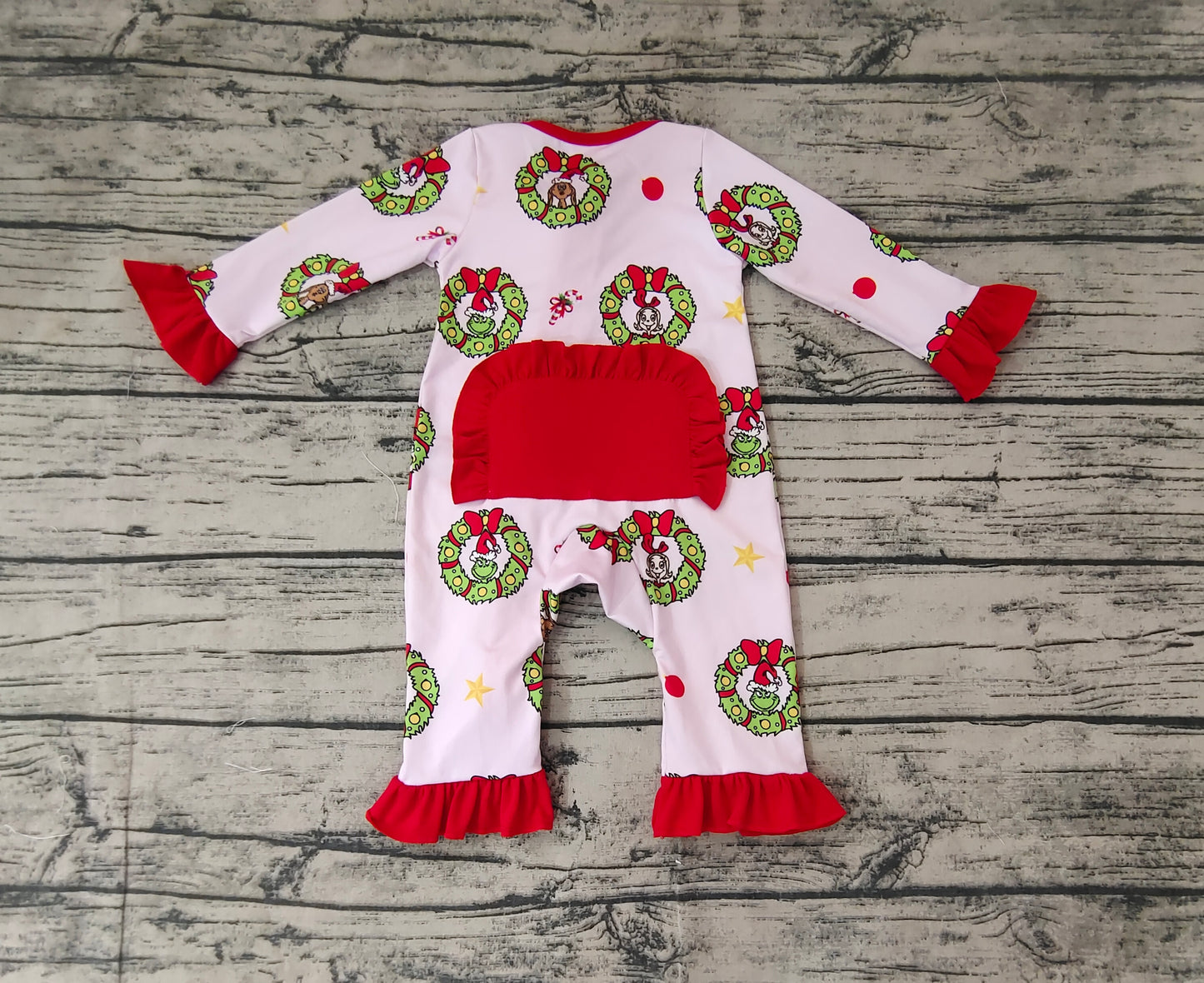 Baby Girls Christmas Green Face Bamboo Romper