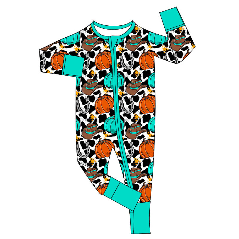 Newborn Baby Girls Western Pumpkin Zip Romper Pre-order