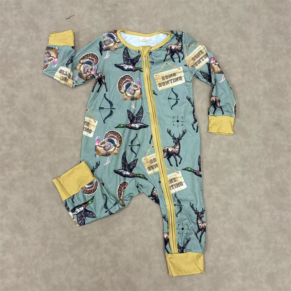 Baby Boys Sibling Hunting Camo Long Sleeve Zipper Romper