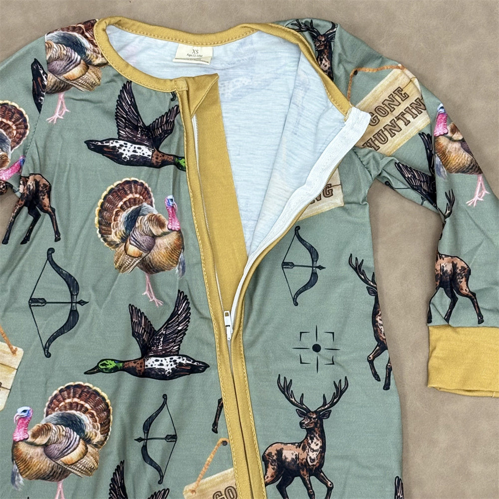 Baby Boys Sibling Hunting Camo Long Sleeve Zipper Romper
