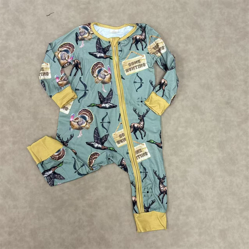 Baby Boys Sibling Hunting Camo Long Sleeve Zipper Romper