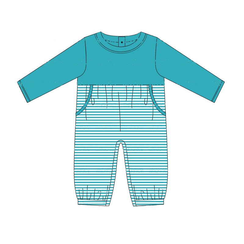 LR1686 Newborn Baby Boys Blue Striped Romper Pre-order