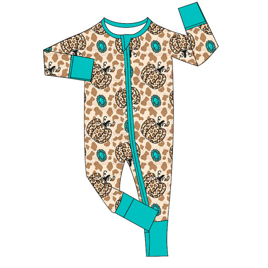 LR1688 Newborn Baby Boys Leopard Pumpkin  Zip Romper Pre-order