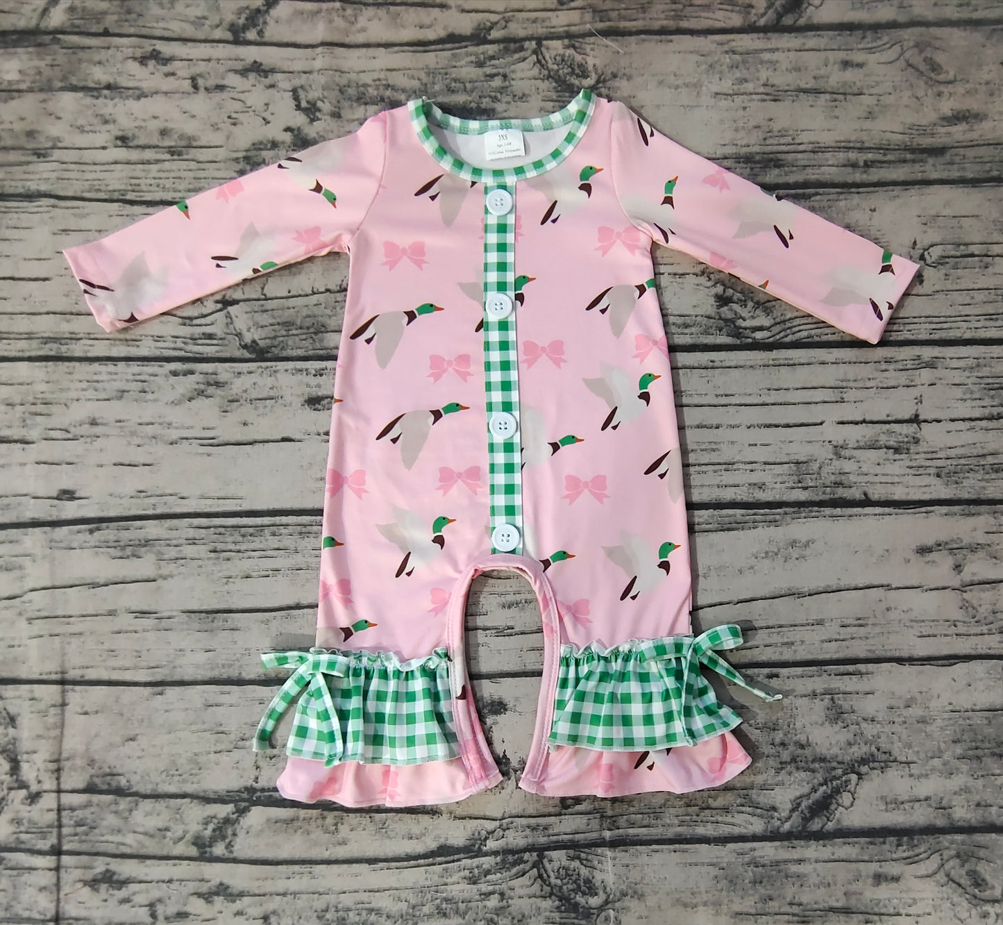 Newborn Baby Girls Mallard Bow Pink Romper