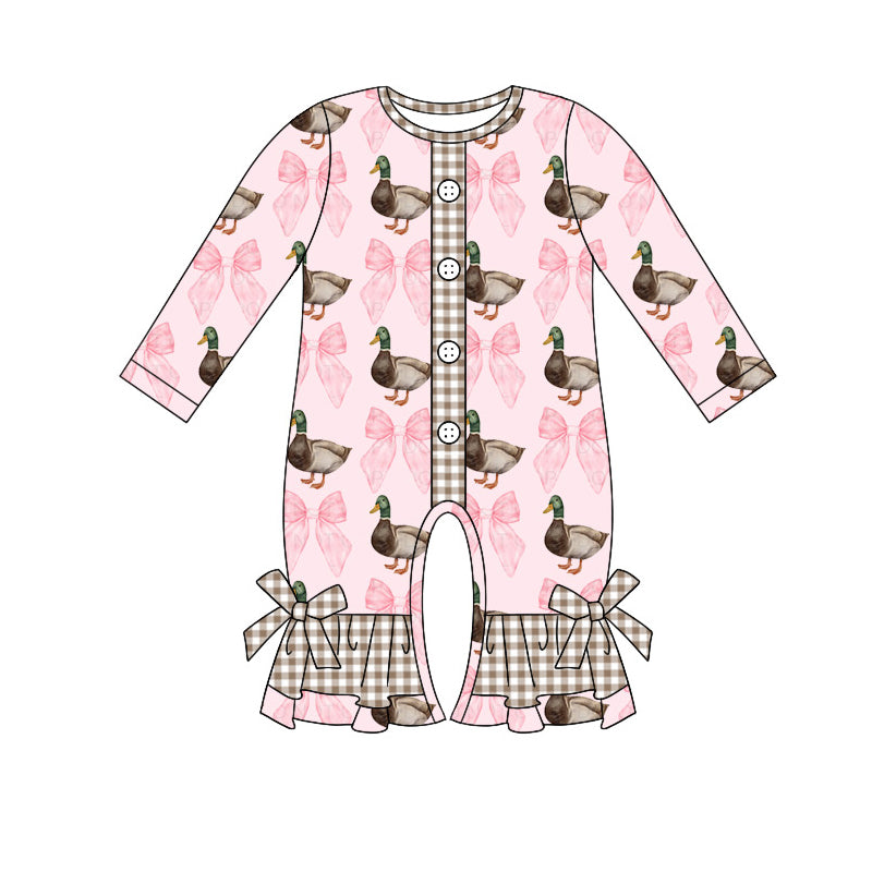 Newborn Baby Girls Mallard Pink Bow Romper Pre-order