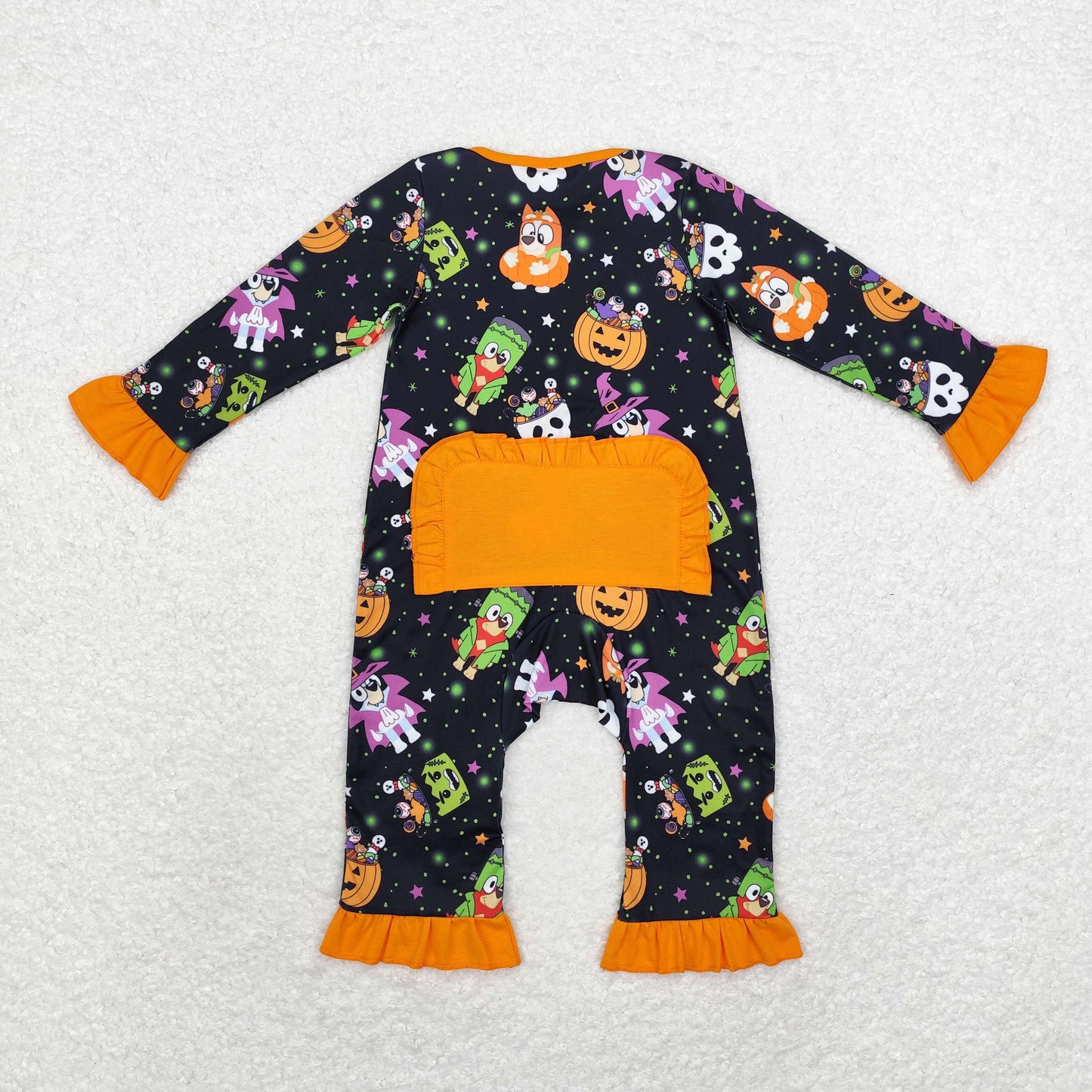 LR1694 Newborn Baby Girls Halloween Cartoon Dog Pumpkin Zip Romper