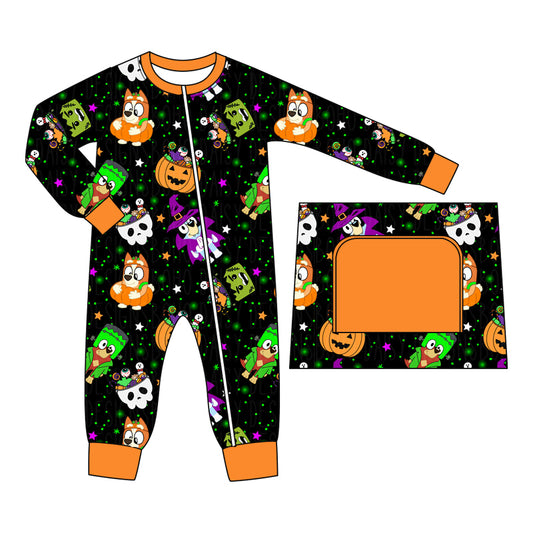 LR1695 Newborn Baby Boys Halloween Cartoon Dog Zip Romper Pre-order