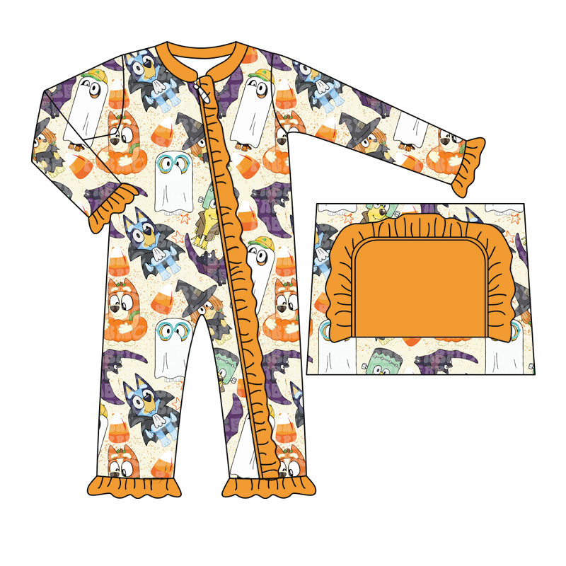 LR1696 Newborn Baby Girls Halloween Cartoon Dog Zip Romper Pre-order