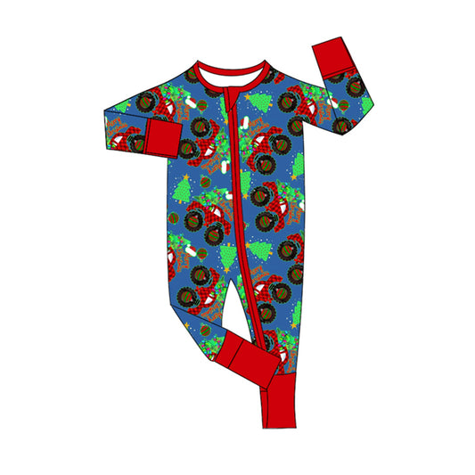 LR1698 Newborn Baby Boys Christmas Tree Truck  Zip Romper Pre-order