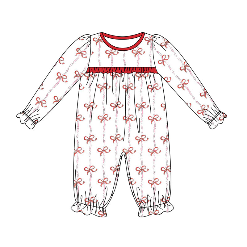 LR1699 Newborn Baby Girls Christmas Red Bow Romper Pre-order