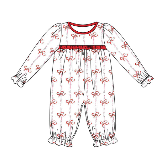 LR1699 Newborn Baby Girls Christmas Red Bow Romper Pre-order