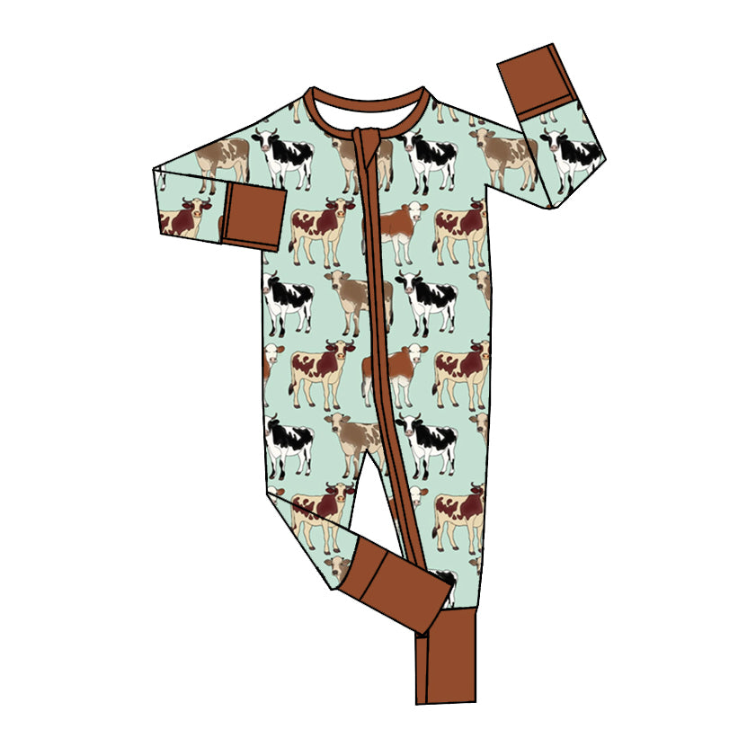 LR1708 Newborn Baby Boys Cow Zip Romper Pre-order