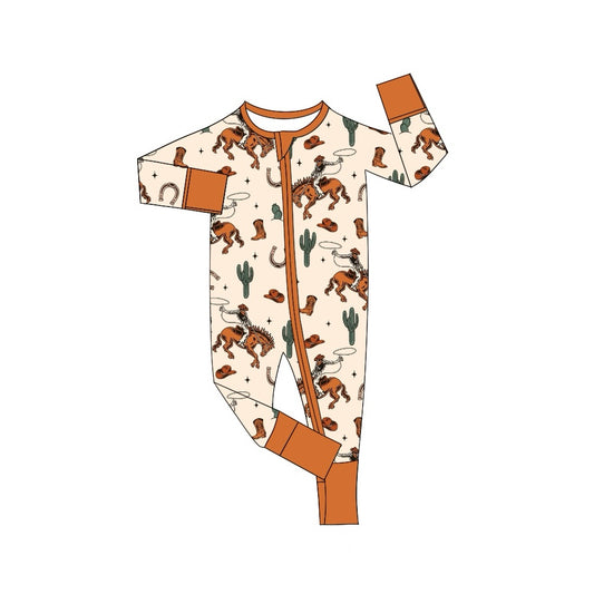 LR1709 Newborn Baby Boys Western Rodeo Zip Romper Pre-order