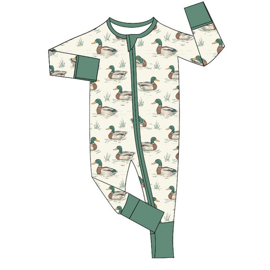 3 MOQ  Newborn Baby Boys mallard Duck Zip Romper Pre-order