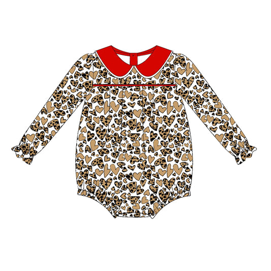 Newborn Baby Girls Leopard Heart Bubble Romper Pre-order