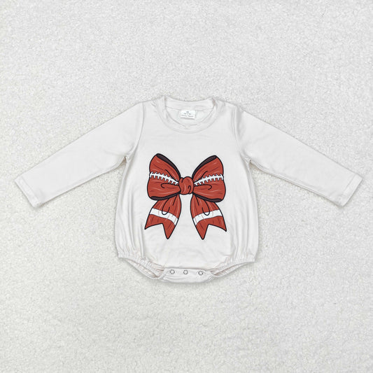 Newborn Baby Girls Football Bow Bubble Romper