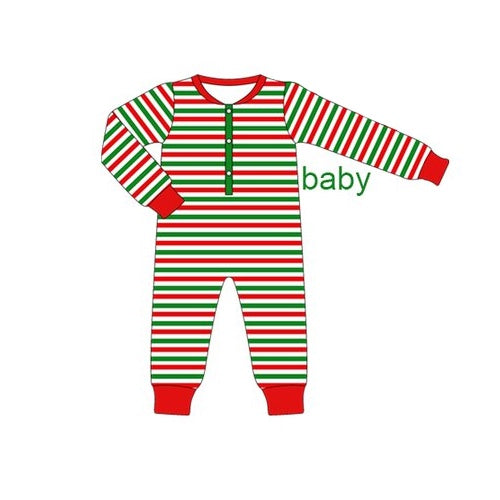 LR1720 Newborn Baby Boys Christmas Green Red Striped Romper Pre-order