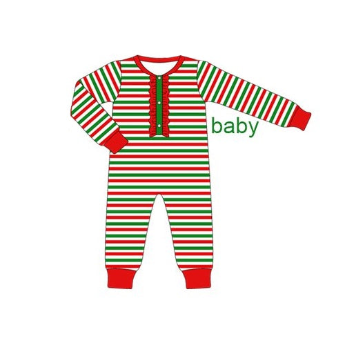 Newborn Baby Girls Christmas Green Red Striped Romper Pre-order