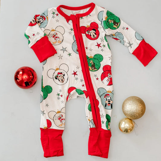 LR1729 Baby Girls Christmas Cartoon Mouse Zip Romper Pre-order