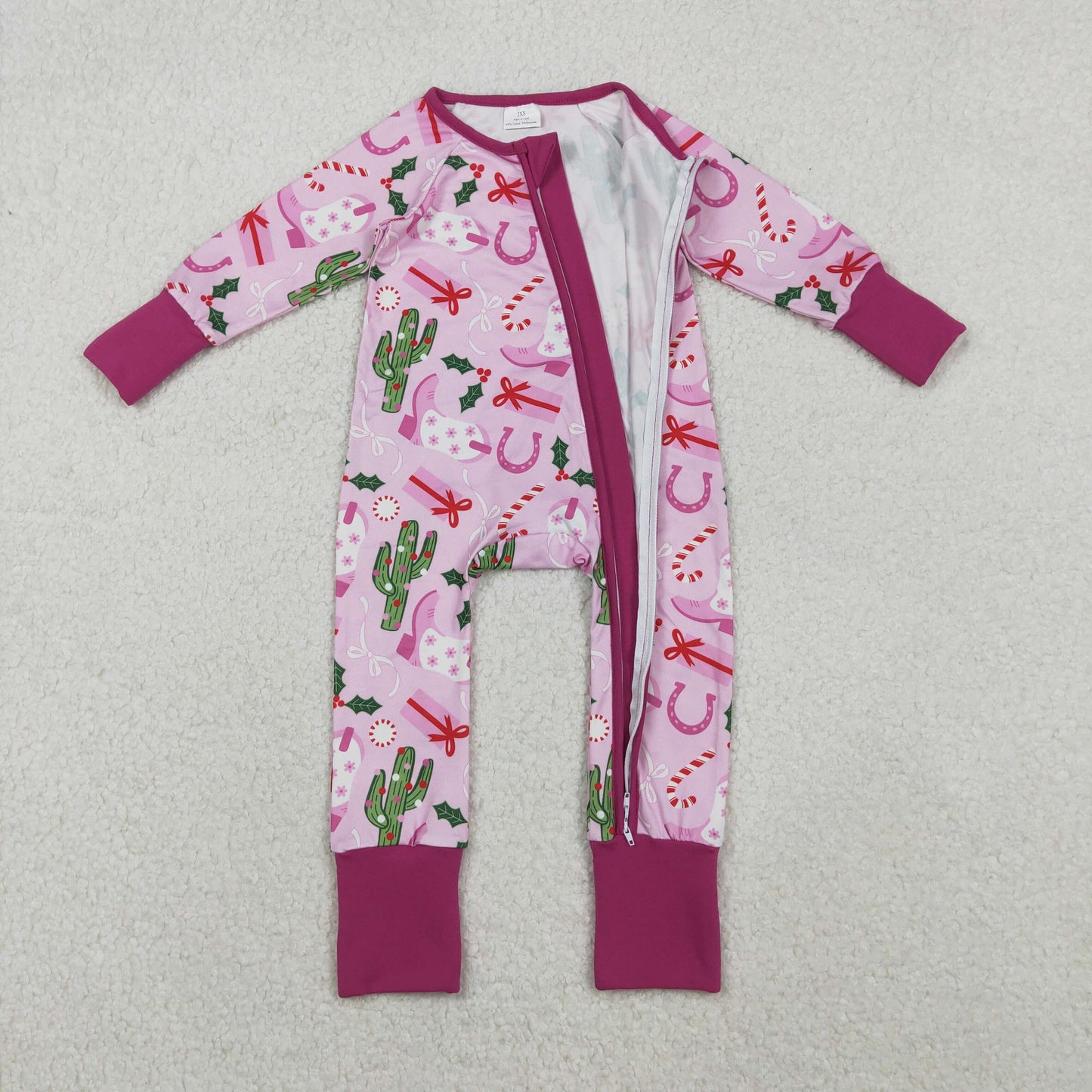 Baby Girls Sibling Western Christmas Boots Holly Pajama Set /Zipper Romper