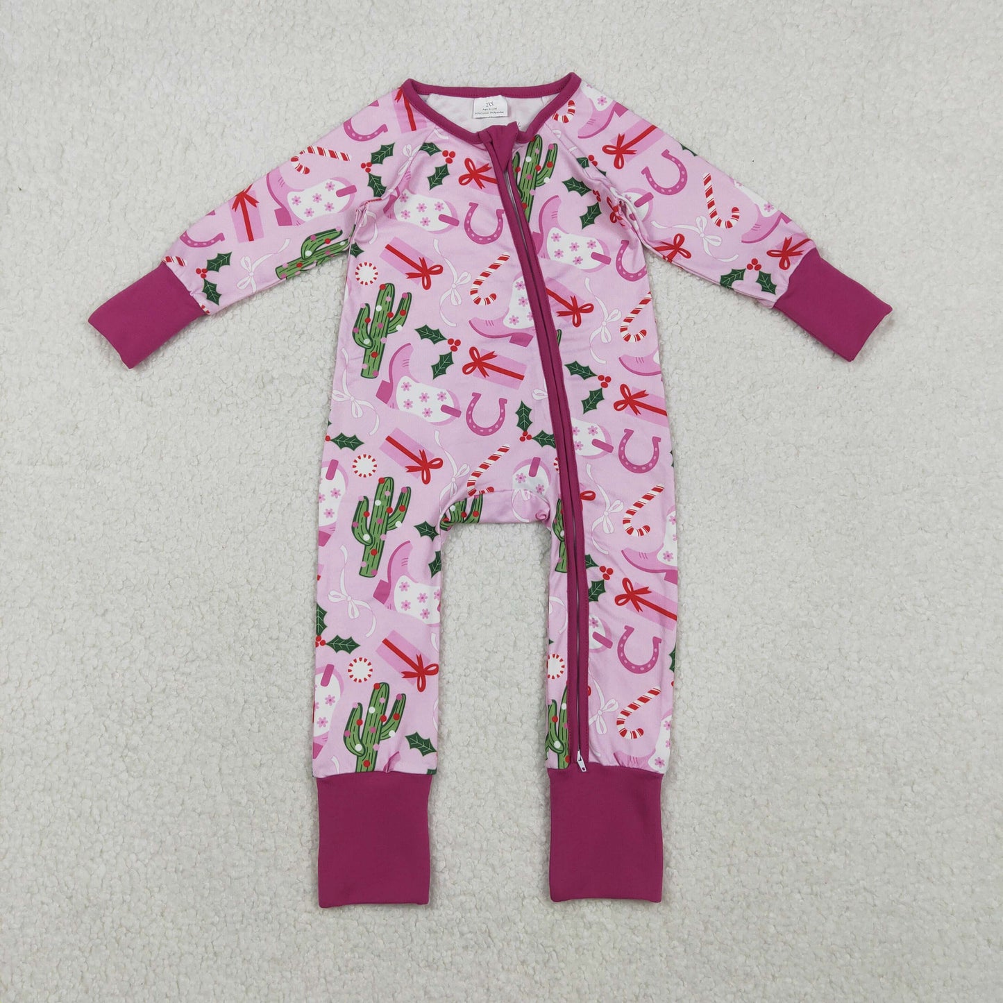 Baby Girls Sibling Western Christmas Boots Holly Pajama Set /Zipper Romper