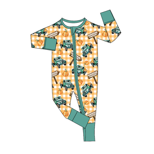 LR1747 Newborn Baby Boys Pumpkin Patch Zip Romper Pre-order