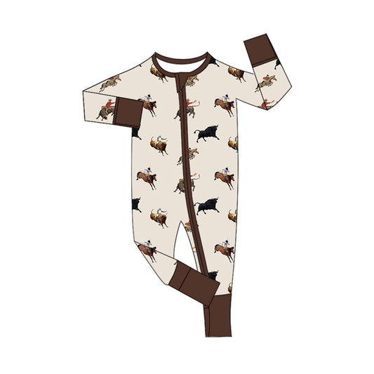 LR1748 Newborn Baby Boys Western Rodeo Long Sleeve Zip Romper Pre-order