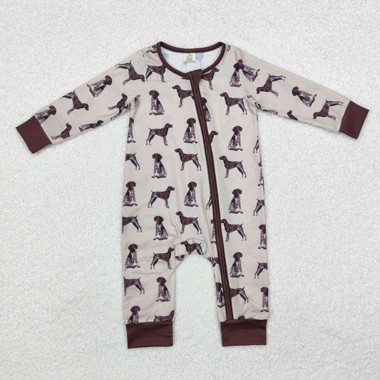 Newborn Baby Boys Dog Print Zip Bamboo Romper